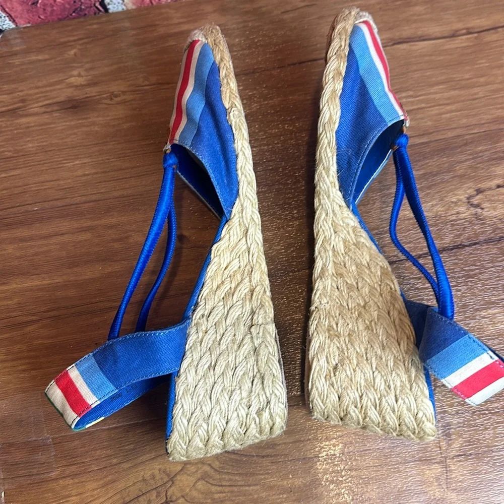Ralph Lauren Cala Espadrille Sandals Wedge Blue Multi Striped size 8 S